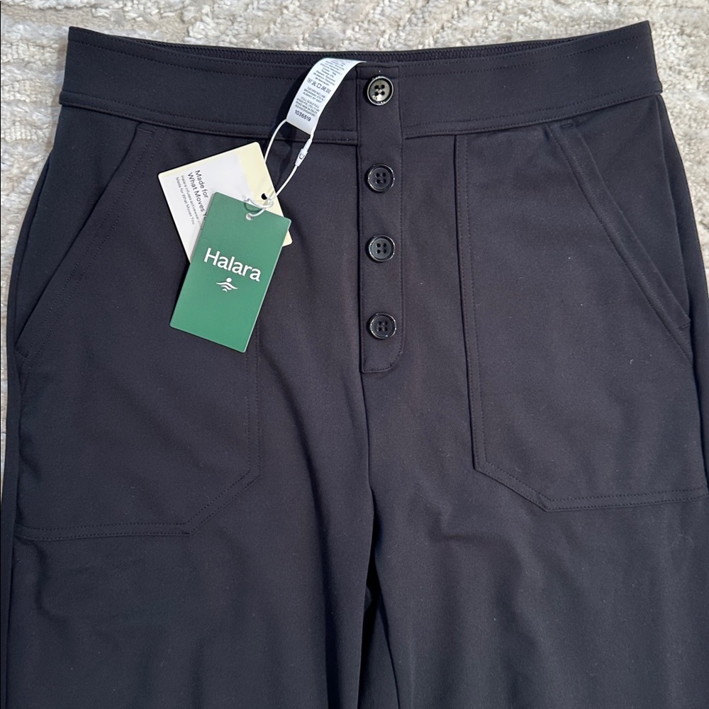 HALARA Black High-Rise Wide Leg Pants with Front Patch Pockets Women Size M - Picture 2 of 4